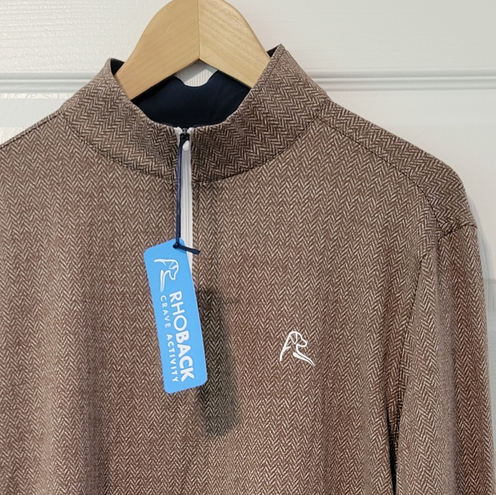 Rhoback performance zip medium brown herringbone